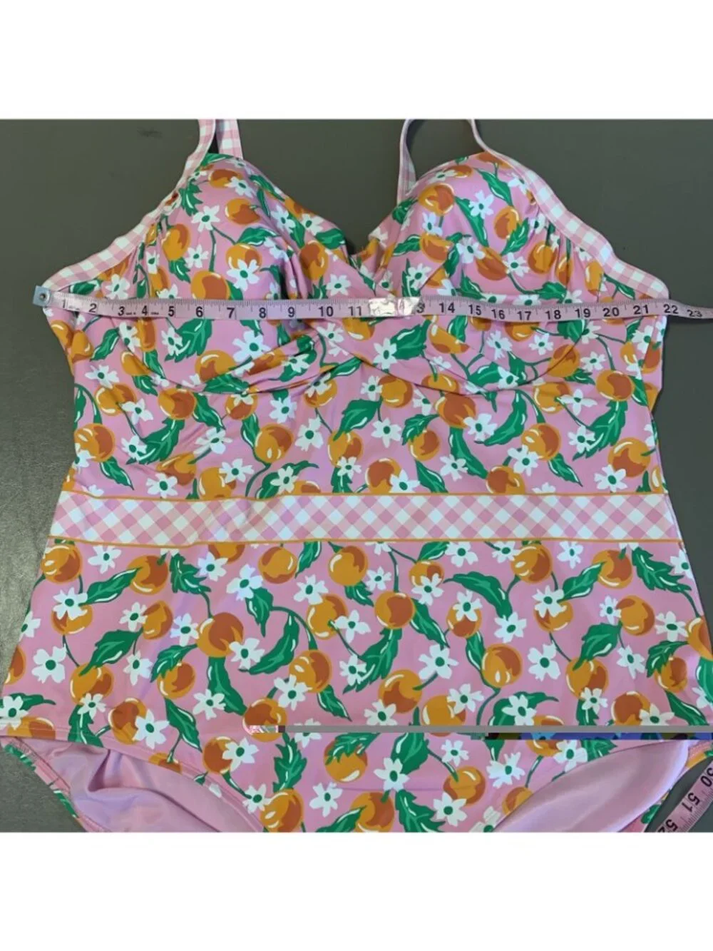 Lands End Draper James Womens 26W Swimsuit One Piece Pink‎ Orange Floral Gingham